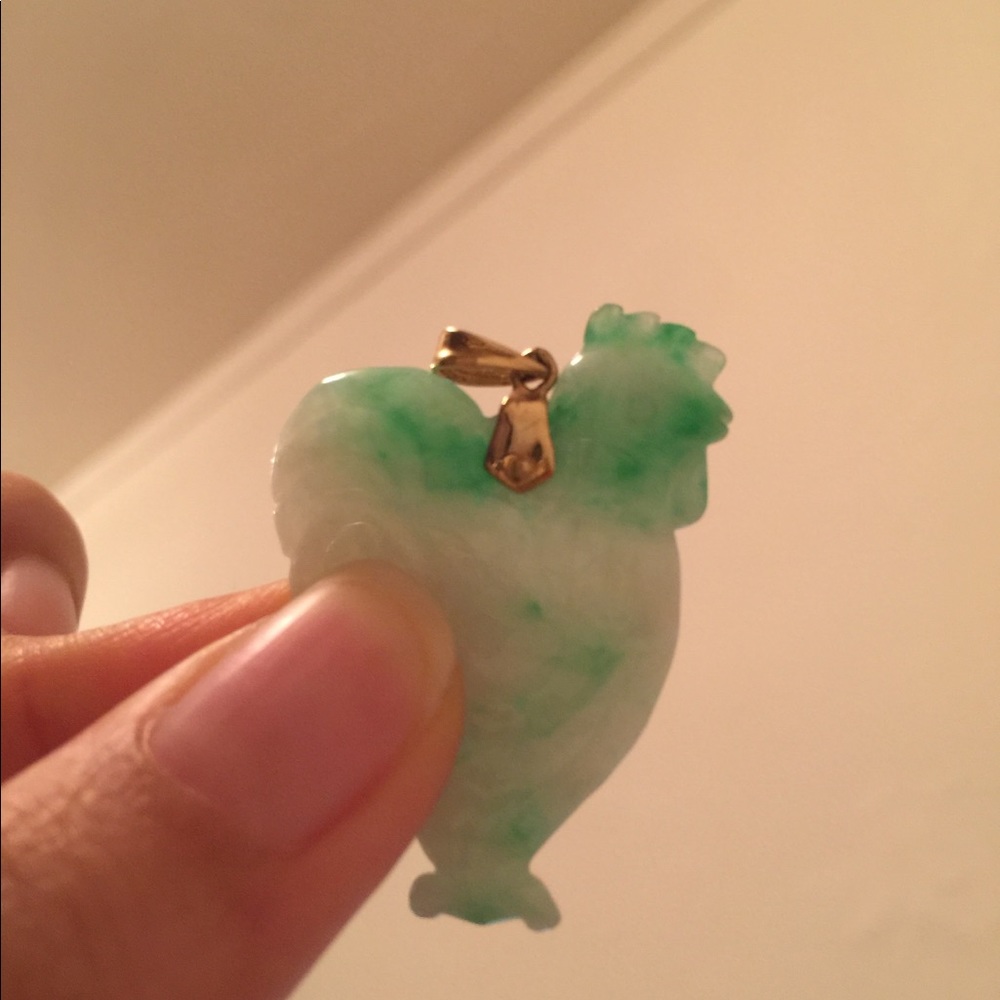 18k Real jade rooster pendant